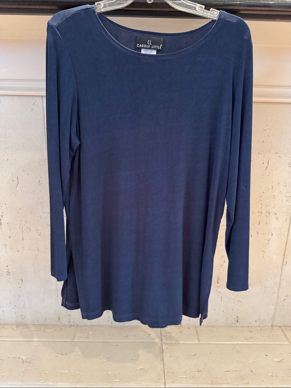 Carole Little Navy Soft Knit Long‑Sleeve Top – Size L